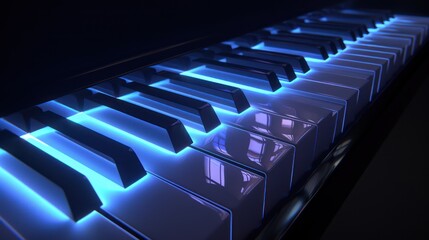 Fototapeta premium Piano Keys Illuminated by Blue Light