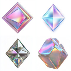 chrome y2k 3d render of a diamond on a white background. rainbow reflective texture