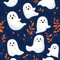 Playful Ghost Patterns in Cartoon Halloween Style with Bright Colors