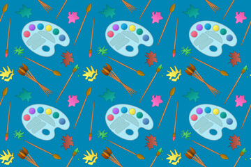 Seamless pattern with art supplies, perfect for back-to-school designs, creative projects, and educational materials.