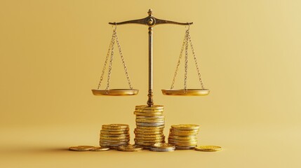 Balancing Wealth: 3D Illustration of Fairness Concept with Scale and Coins on Copy Space Background by Style By 