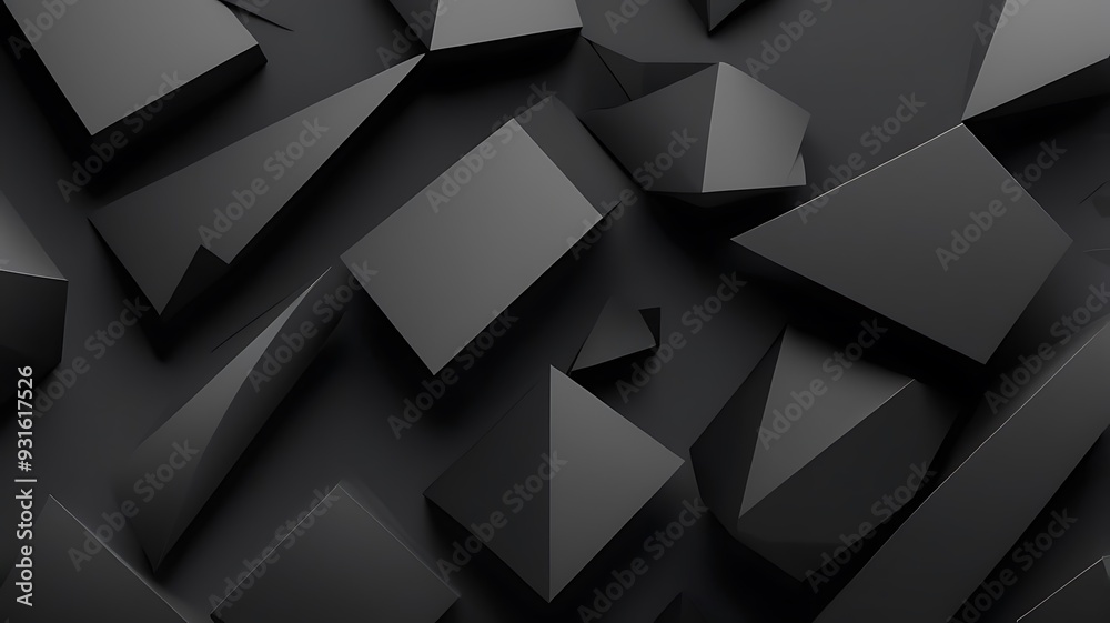 Poster abstract digital artwork featuring a geometric pattern of three dimensional, angular shapes consists