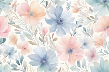 A soft floral pattern in pastel colors with a watercolor effect, Ai Generated