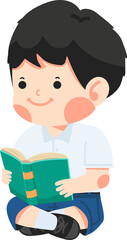 Happy kid sitting and reading a book