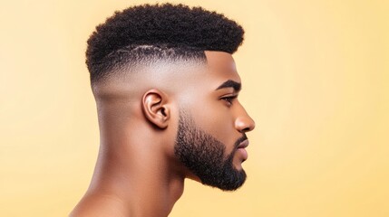 Closeup of the sideburn area of a Boosie fade haircut, focusing on the sharp fade and precise edge, against a neutral background 