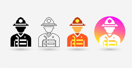 firefighter icon set, firefighter flat style icon, line art icon, gradient icon, high resolution for company logo and web design