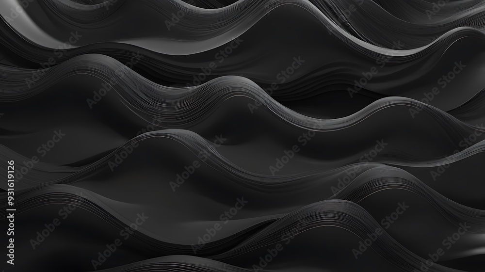 Aufkleber abstract digital artwork featuring a series of smooth, flowing waves in a monochromatic black color 