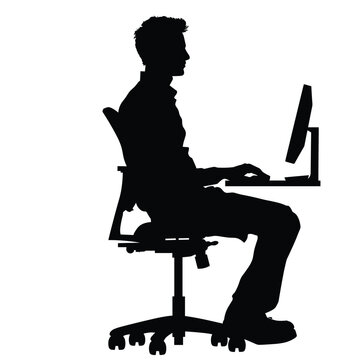 recommend clip art: Silhouette of a man at a desk working on a computer in a side profile view.