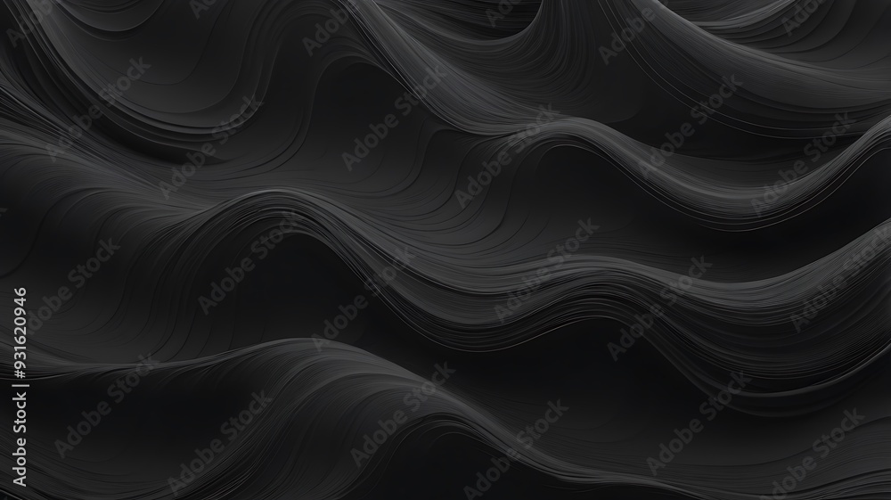 Aufkleber abstract digital artwork featuring a series of smooth, flowing waves in a monochromatic black color 