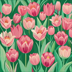 Fototapeta premium Seamless background with pink tulips flowers. 