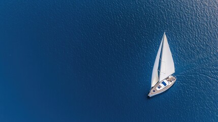 A white sailboat glides effortlessly across tranquil ocean waters under a bright sky at sunrise, perfect for capturing the essence of sailing