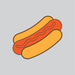 Simple Flat Hotdog Icon with Ketchup on a Bun Ideal for Fast Food Illustrations, Culinary Graphics, Restaurant Menus, and Food Related Designs in a Minimalistic Style Perfect for Digital Projects, Mar