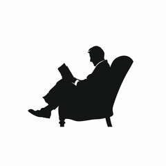Silhouette of a man reading a book while seated in a chair, evoking a calm and contemplative mood.