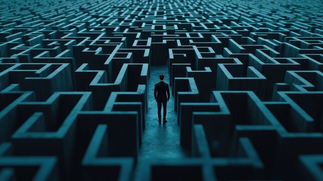Person trapped in a maze of deadlines and responsibilities looking lost