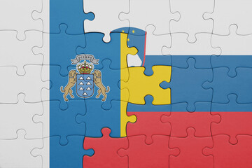 puzzle with the colourful national flag of slovenia and flag of canary islands.