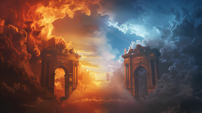 animation of hell gate and heaven side by side