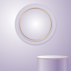 3D realistic empty bright purple podium stand on dark brown background, product stand promotion, etc. Vector illustration