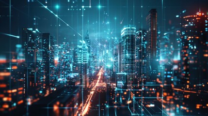 Smart city connection dot point connect with line network technology metaverse concept Big data