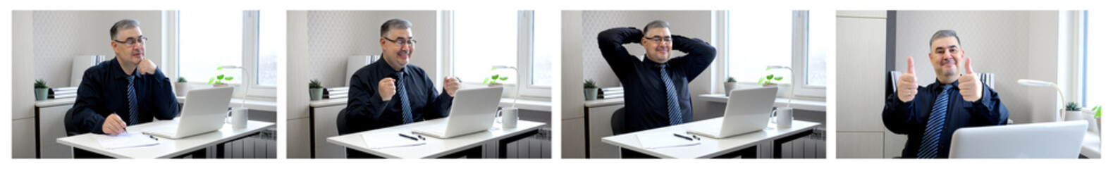 Fototapeta premium Businessman Giving Thumbs Up While Looking at Computer Screen