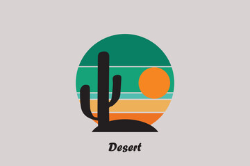 Desert abstract logo, striped desert abstract logo with retro theme, 80s style sunset, tourism, summer and adventure concept.