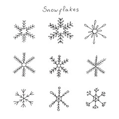 Snowflake set, vector illustration hand-drawn doodles
