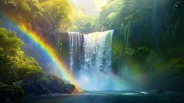 Amazing waterfall with rounded rainbo