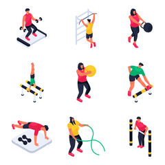 Set of Workout Isometric Illustrations 

