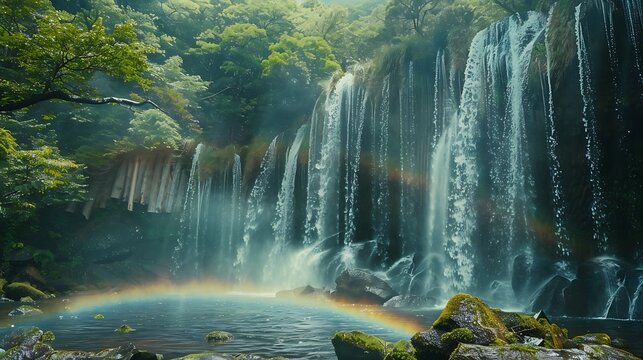 Amazing waterfall with rounded rainbo