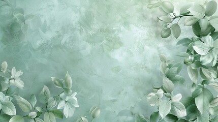 A serene green background with soft leaves and floral elements, ideal for nature-themed designs.