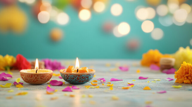 oil lamp on bokeh background on diwali festival