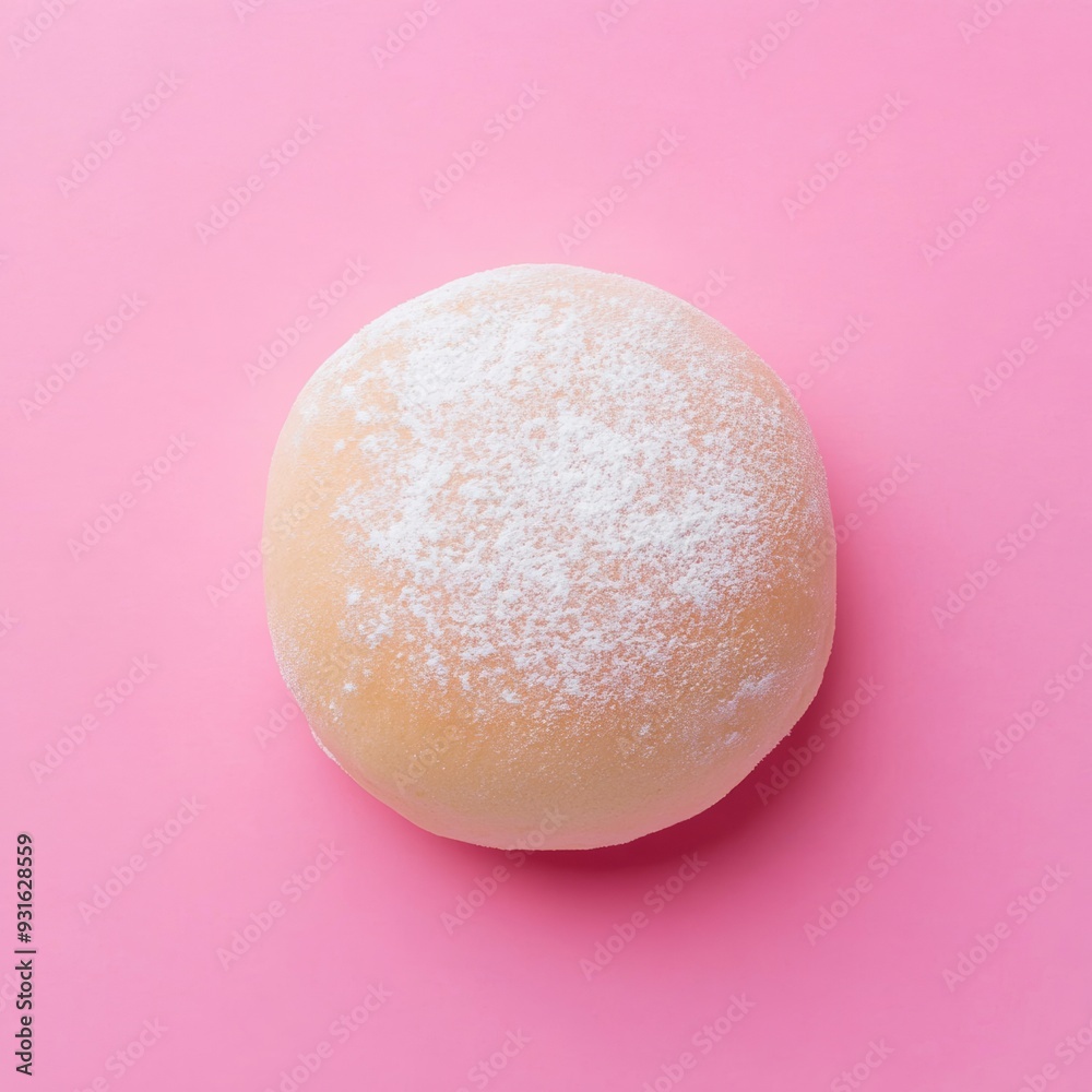 Sticker pampushka bun isolated on pink background top view 