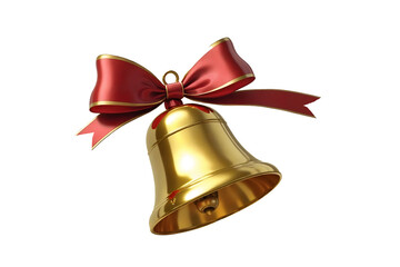 Shiny Golden Christmas Bell with Red Ribbon clipping path. christmas bell png