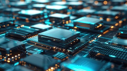 Obraz premium A close-up view of interconnected microchips and circuits, showcasing advanced technology.