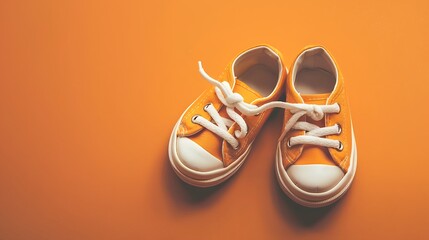 Babies first shoes on orange background