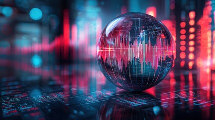 Fototapeta premium Financial Forecast Crystal Ball - 3D Illustration of Prediction Concept with Charts, Copy Space by 