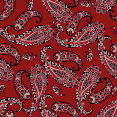 Paisley Floral oriental ethnic Pattern. Seamless Vector Ornament. Damask fabric patterns