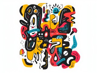 Fototapeta premium Playful Abstract Design with Amusing Captions on White Background Suitable for Sticker or Shirt