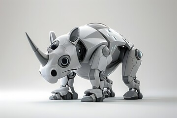 Metallic Robotic Rhino Logo with Stylized Horn in Simple 3D Design