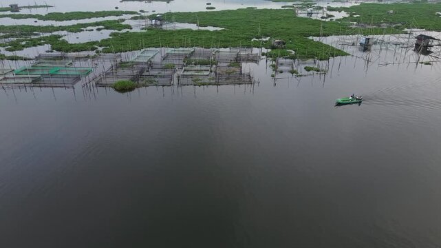 Morning Aerial view of Rawa Pening lake, Ambarawa, Central Java, Indonesia.
