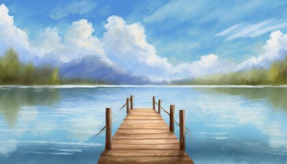 Namalowany pomost nad jeziorem ilustracja