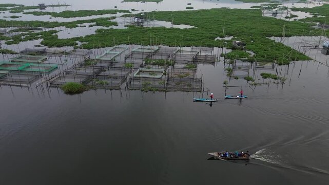 Morning Aerial view of Rawa Pening lake, Ambarawa, Central Java, Indonesia.
