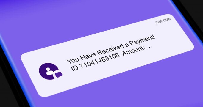 Title testYou Have Received a Payment, incoming sms notification on smartphone screen, crediting funds to bank account, money received message, close-up, footage