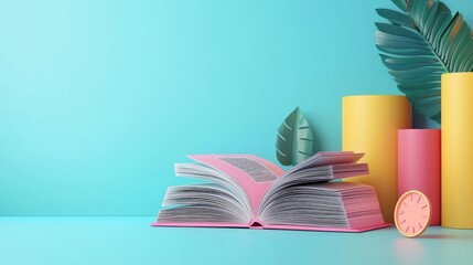Fototapeta premium Unveiling Financial Literacy - 3D Illustration of an Open Book Symbolizing Education Concept with Copy Space, Styled By 