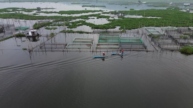 Morning Aerial view of Rawa Pening lake, Ambarawa, Central Java, Indonesia.
