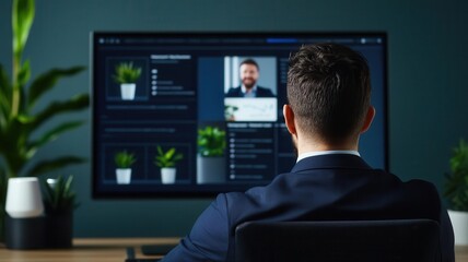 Hybrid meeting with some members on video call, agenda and updates visible on shared screen, participants discussing recent changes, agenda revision, meeting with progress updates