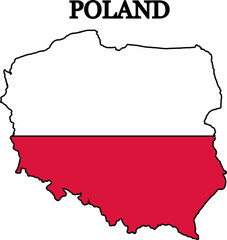 Fototapeta premium Silhouette of Poland with flag. Map of Poland. Print on T-shirt, cup, etc.