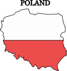 Silhouette of Poland with flag. Map of Poland. Print on T-shirt, cup, etc.