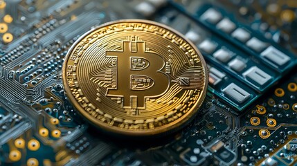 Bitcoin payment detail, closeup, peer-to-peer transfer, blockchain security interface