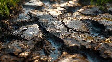 Obraz premium Mud Cracks with Water Puddles.