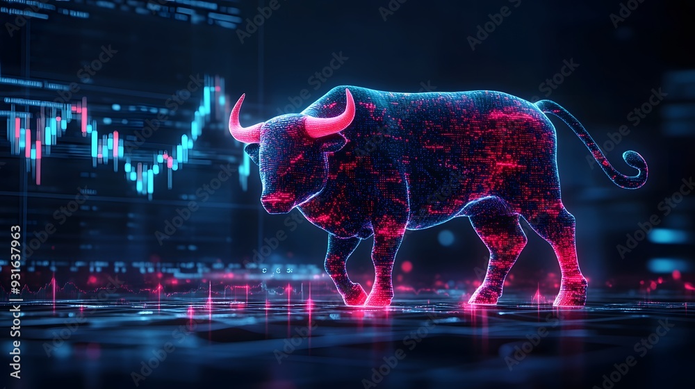 Wall mural digital bull market.